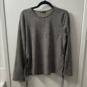 Zara Heather Gray Long Sleeve Blouse with Slits and Side Ties